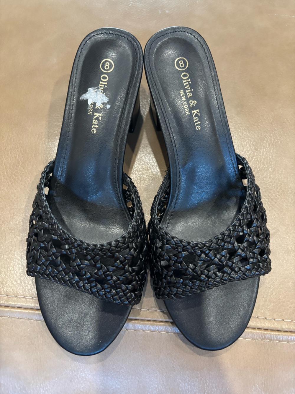 Olivia & Kate Black Woven Slide 2inch heels
